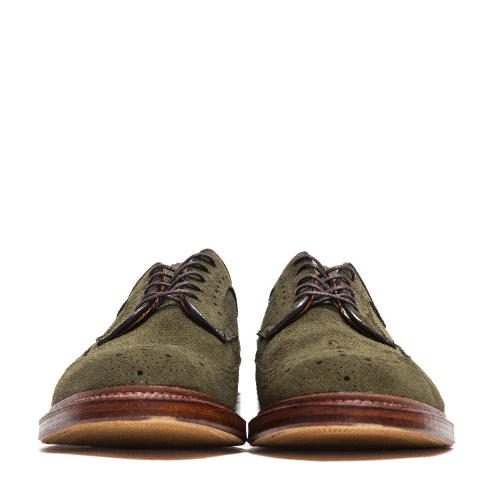 Alden Longwing Blucher 7501 in Olive Green Suede at shoplostfound, front