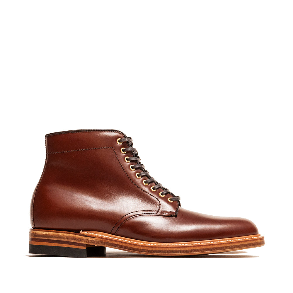 Alden Plain Toe Navy Blucher Boot Annonay Walnut Brown at shoplostfound, side