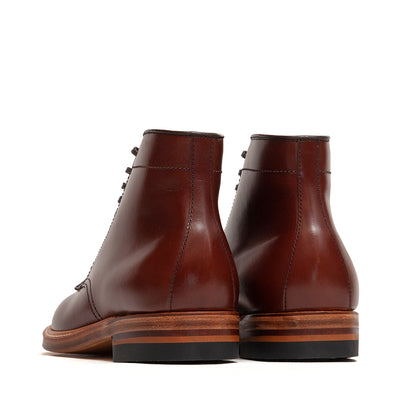 Alden Plain Toe Navy Blucher Boot Annonay Walnut Brown at shoplostfound, back