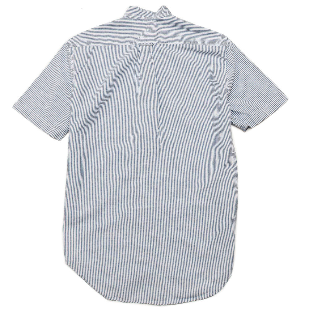 Gitman Vintage Bros. Short Sleeve Band Collar Blue Stripe Linen Shirt shoplostfound 2