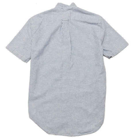 Gitman Vintage Bros. Short Sleeve Band Collar Blue Stripe Linen Shirt shoplostfound 1