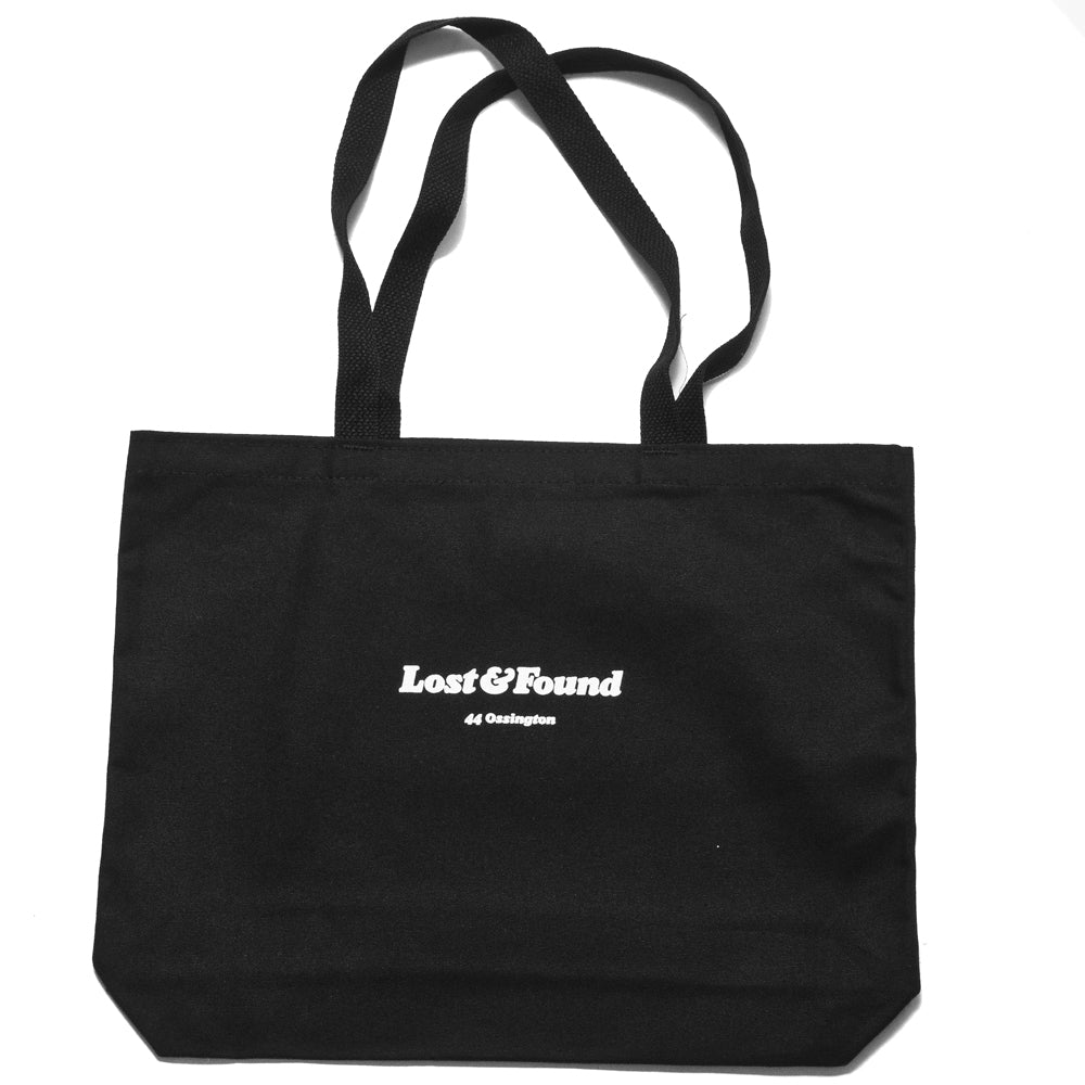 Lost & Found Canvas Tote Bag Black at shoplostfound, front