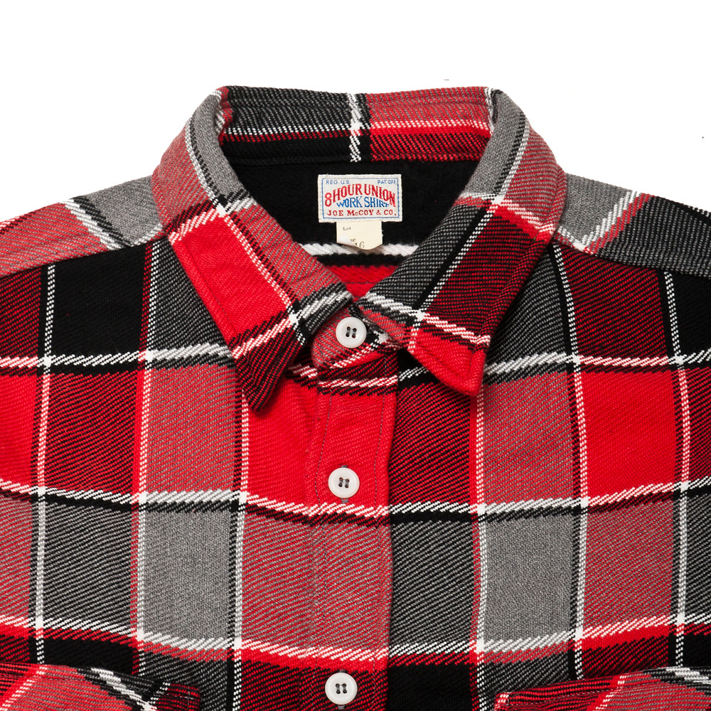 The Real McCoy's MS19105 8HU Napped Flannel Shirt / Tongass Plaid Red at shoplostfound, neck