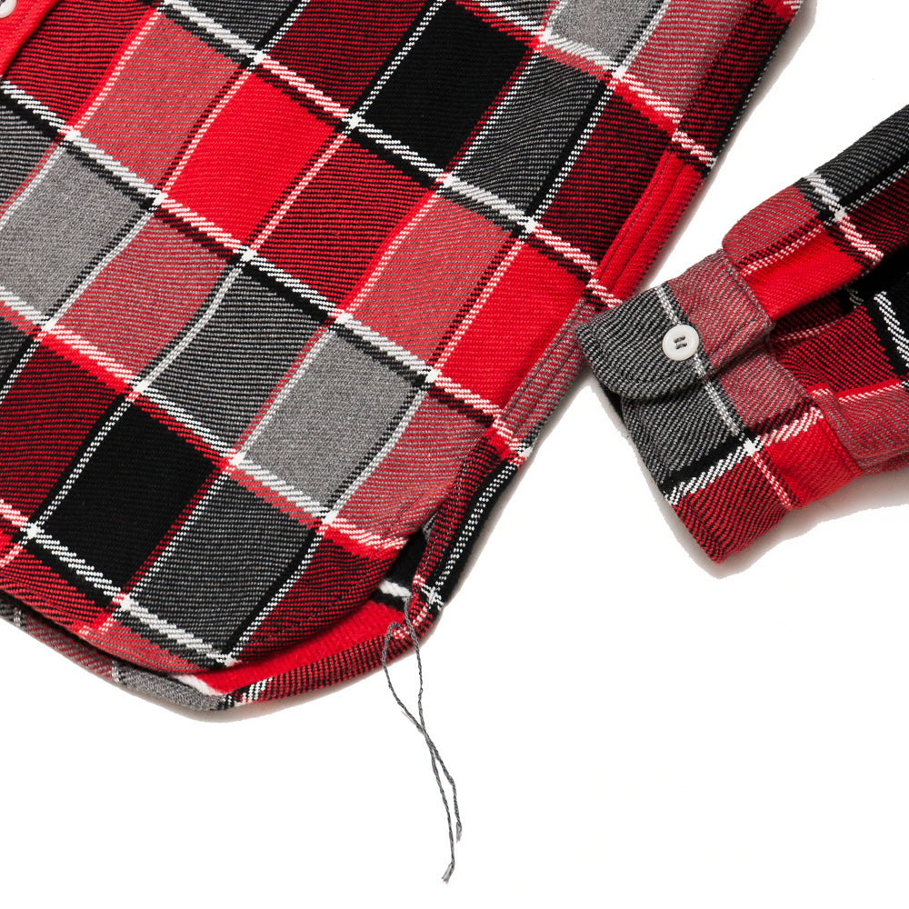 The Real McCoy's MS19105 8HU Napped Flannel Shirt / Tongass Plaid Red at shoplostfound, cuff