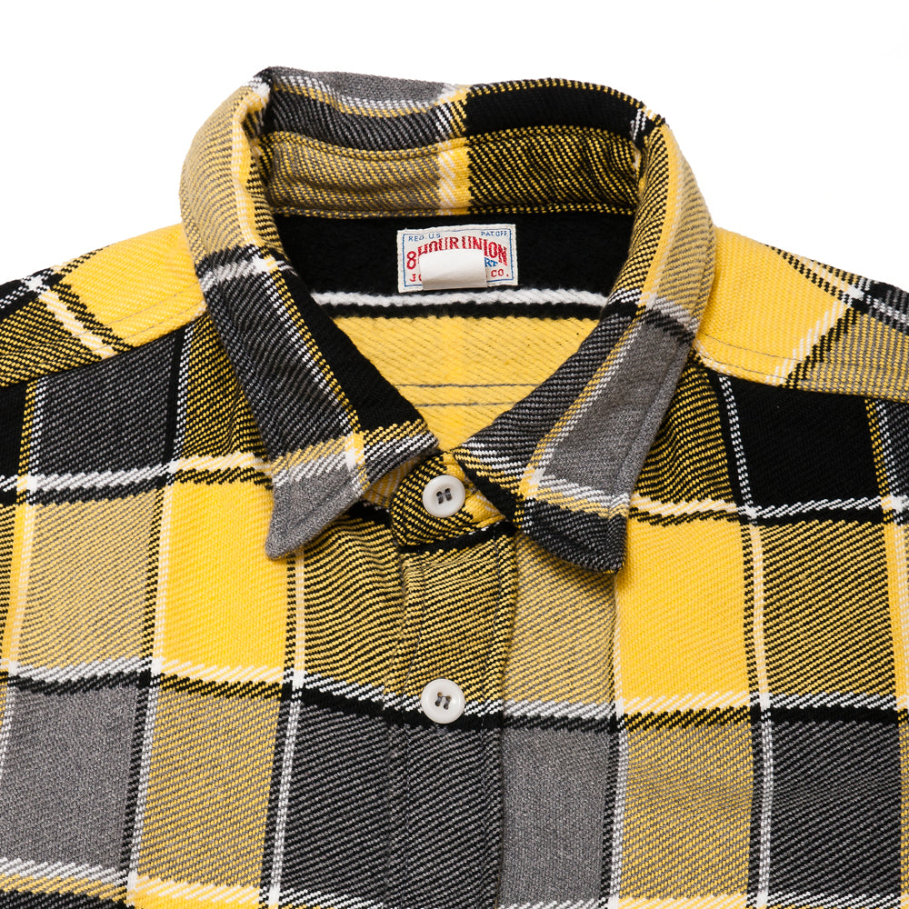 The Real McCoy's MS19105 8HU Napped Flannel Shirt / Tongass Plaid Yellow at shoplostfound, neck